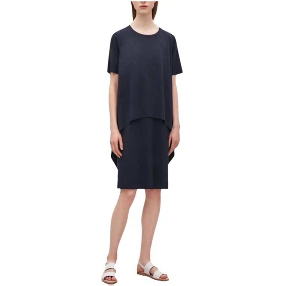 COS Womens‎ Small Navy Dress Layered Lagenlook Minimalist Scandi Preppy NWT
